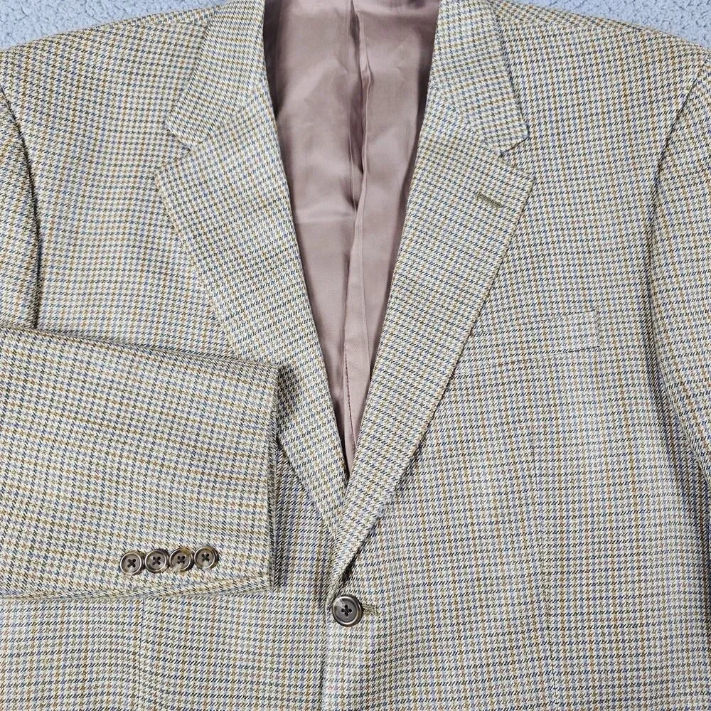 Chaps Sport Coat Blazer Mens 44S Beige Tan Beige Silk Houndstooth Two Button